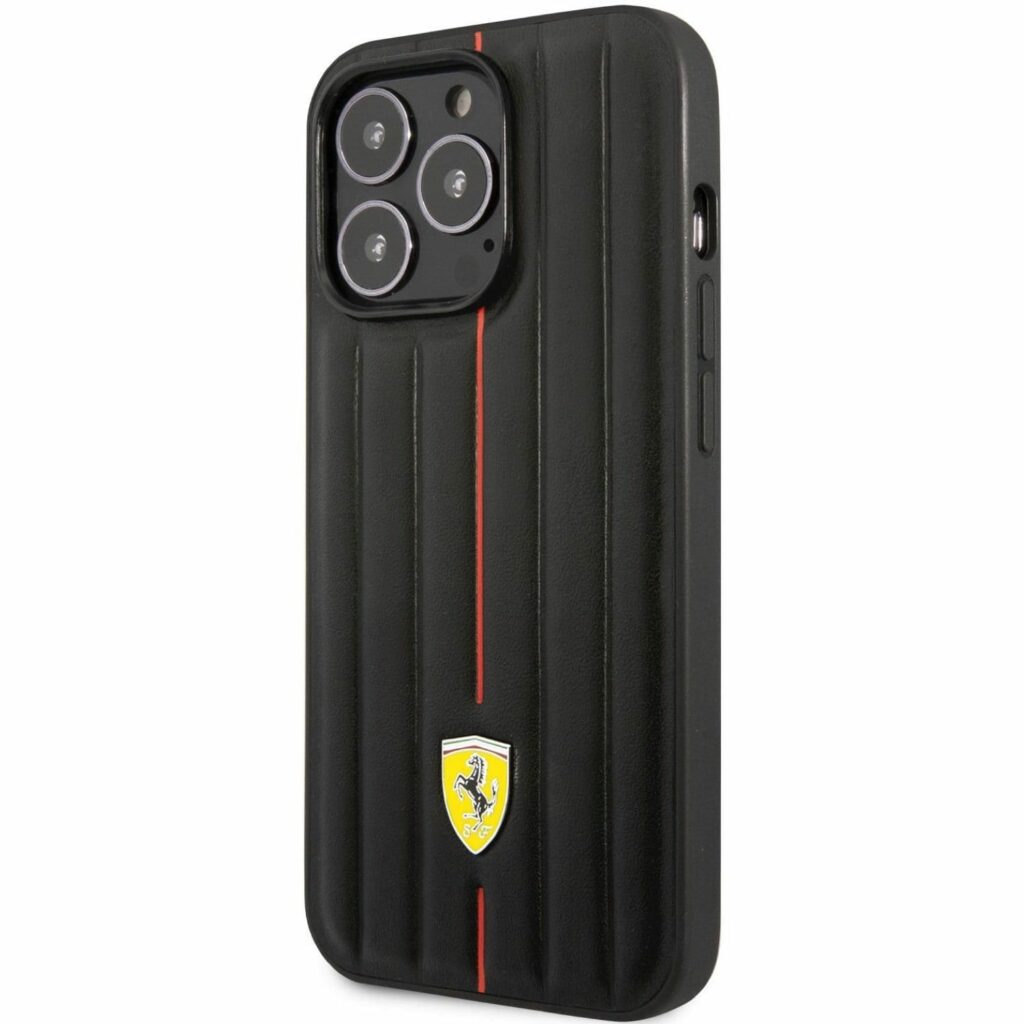 Ferrari Leather Embossed Stripes Fekete iPhone 14 Pro Tok