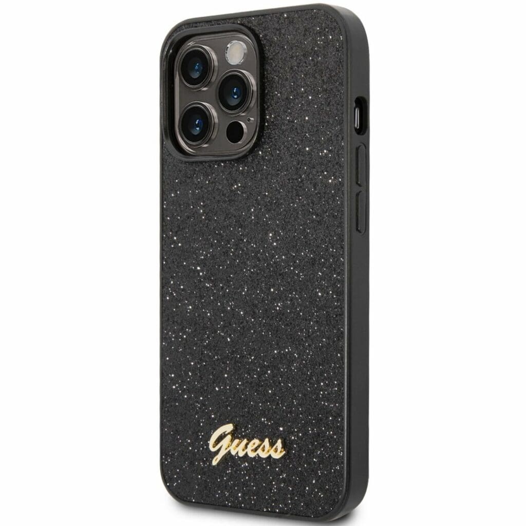 Guess PC/TPU Glitter Flakes Metal Logo Fekete iPhone 14 Tok