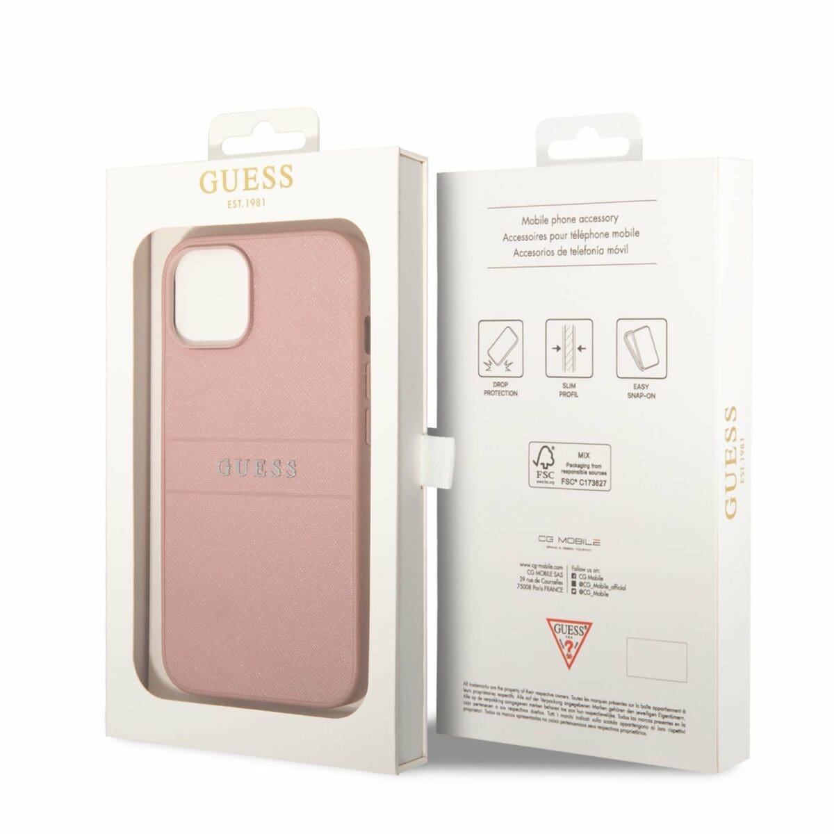 Guess PU Leather Saffiano Rózsaszín iPhone 14 Tok