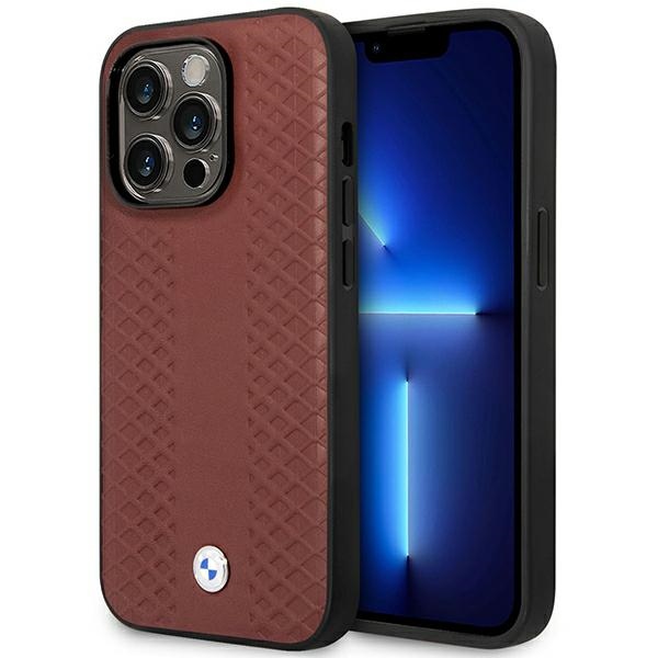 BMW BMHMP14L22RFGR Burgundy Leather Diamond Pattern MagSafe iPhone 14 Pro Tok