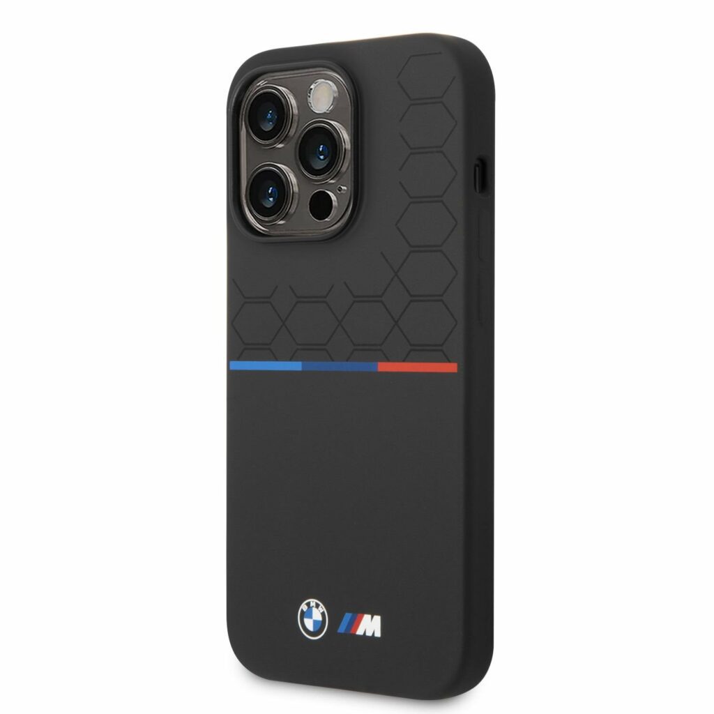 BMW M Liquid Silicone Tricolor iPhone 14 Pro Max Tok Black