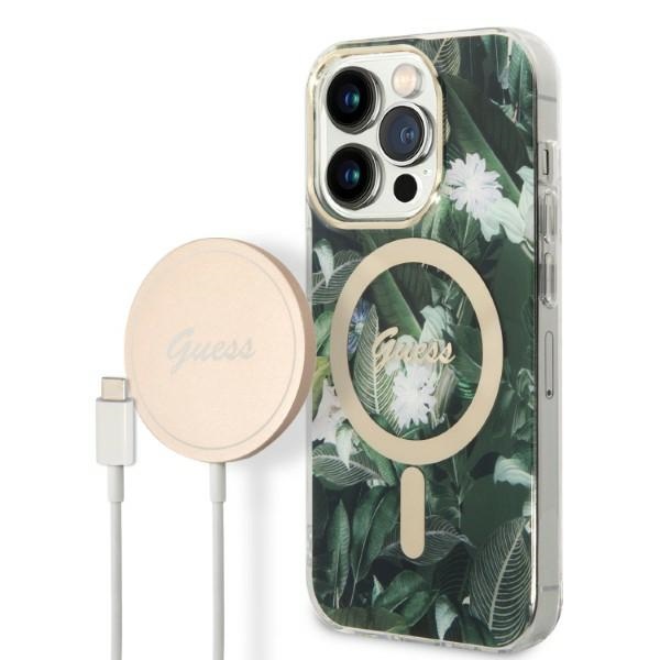 Guess GUBPP14LHJEACSA Green Jungle MagSafe iPhone 14 Pro Tok + Töltő