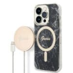 Guess GUBPP14LHMEACSK Black Marble MagSafe iPhone 14 Pro Tok + Töltő