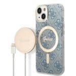 Guess GUBPP14MH4EACSB Blue 4G Print MagSafe iPhone 14 Plus Tok + Töltő