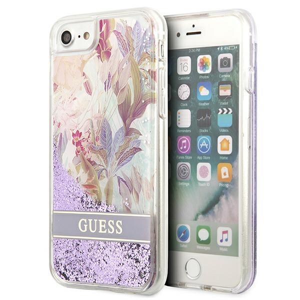 Guess GUHCI8LFLSU Purple Flower Liquid Glitter iPhone 8/7/SE 2020/SE 2022 Tok