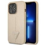 Guess GUHCP13LPSATLE Beige SaffianoTriangle Logo iPhone 13 Pro Tok