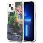 Guess GUHCP13SLFLSB Blue Flower Liquid Glitter iPhone 13 Mini Tok