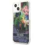 Guess GUHCP13SLFLSB Blue Flower Liquid Glitter iPhone 13 Mini Tok