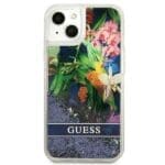 Guess GUHCP13SLFLSB Blue Flower Liquid Glitter iPhone 13 Mini Tok