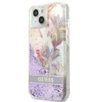Guess GUHCP13SLFLSU Purple Flower Liquid Glitter iPhone 13 Mini Tok