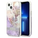 Guess GUHCP13SLFLSU Purple Flower Liquid Glitter iPhone 13 Mini Tok