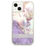 Guess GUHCP13SLFLSU Purple Flower Liquid Glitter iPhone 13 Mini Tok