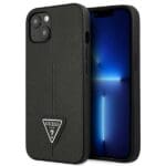 Guess GUHCP13SPSATLK Black SaffianoTriangle Logo iPhone 13 Mini Tok