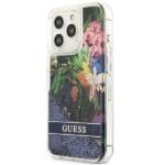 Guess GUHCP13XLFLSB Blue Flower Liquid Glitter iPhone 13 Pro Max Tok
