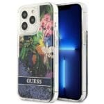 Guess GUHCP13XLFLSB Blue Flower Liquid Glitter iPhone 13 Pro Max Tok