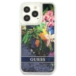 Guess GUHCP13XLFLSB Blue Flower Liquid Glitter iPhone 13 Pro Max Tok