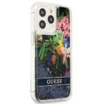 Guess GUHCP13XLFLSB Blue Flower Liquid Glitter iPhone 13 Pro Max Tok