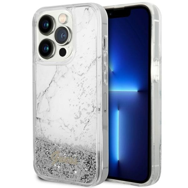 Guess GUHCP14LLCSGSGH White Hardcase Liquid Glitter Marble iPhone 14 Pro Tok