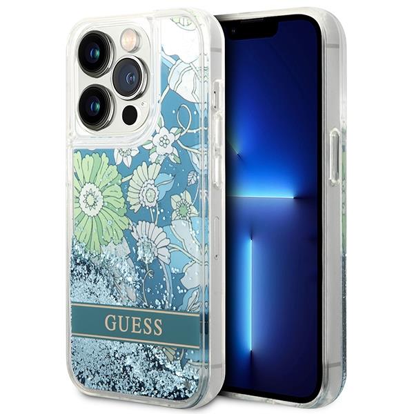 Guess GUHCP14LLFLSN Green Flower Liquid Glitter iPhone 14 Pro Tok