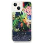 Guess GUHCP14MLFLSB Blue Flower Liquid Glitter iPhone 14 Plus Tok