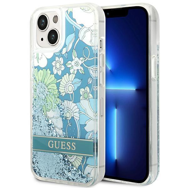 Guess GUHCP14MLFLSN Green Flower Liquid Glitter iPhone 14 Plus Tok