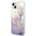 Guess GUHCP14MLFLSU Purple Flower Liquid Glitter iPhone 14 Plus Tok