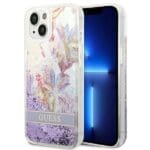 Guess GUHCP14MLFLSU Purple Flower Liquid Glitter iPhone 14 Plus Tok