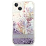 Guess GUHCP14MLFLSU Purple Flower Liquid Glitter iPhone 14 Plus Tok
