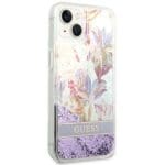 Guess GUHCP14MLFLSU Purple Flower Liquid Glitter iPhone 14 Plus Tok