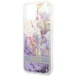 Guess GUHCP14MLFLSU Purple Flower Liquid Glitter iPhone 14 Plus Tok