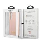 Guess GUHCS22MLSLMGPP Pink Silicone Script Metal Logo Samsung S22 Plus Tok