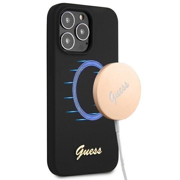 Guess GUHMP13LLSLMGBK Black Silicone Script Gold Logo iPhone 13 Pro Tok