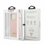 Guess GUHMP13LLSLMGLP Light Pink Silicone Script Gold Logo Magsafe iPhone 13 Pro Tok