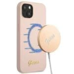 Guess GUHMP13MLSLMGLP Light Pink Silicone Script Gold Logo Magsafe iPhone 13 Tok