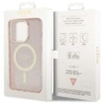 Guess GUHMP14LHCMCGP Pink Hardcase Glitter Gold MagSafe iPhone 14 Pro Tok