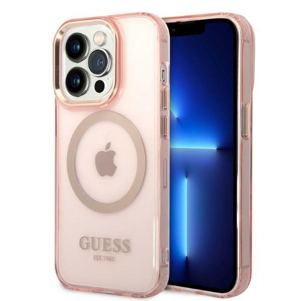 Guess GUHMP14LHTCMP Pink Gold Outline Translucent MagSafe iPhone 14 Pro Tok