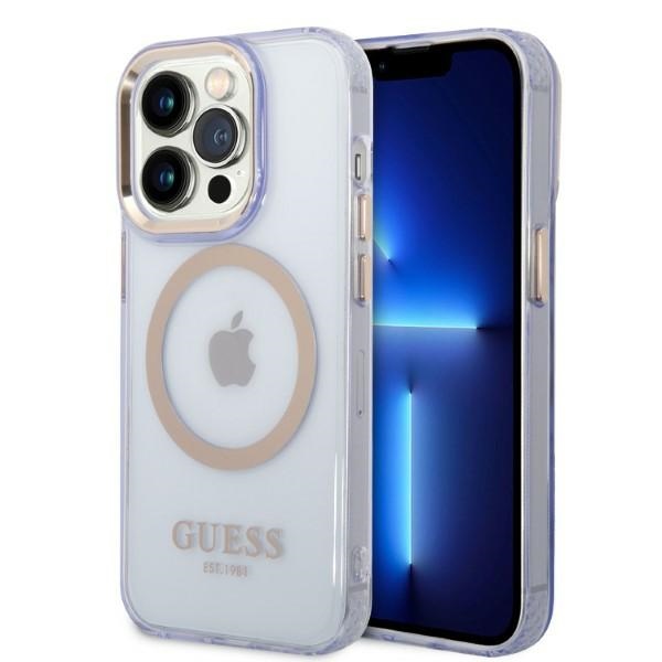 Guess GUHMP14LHTCMU Purple Hardcase Gold Outline Translucent MagSafe iPhone 14 Pro Tok