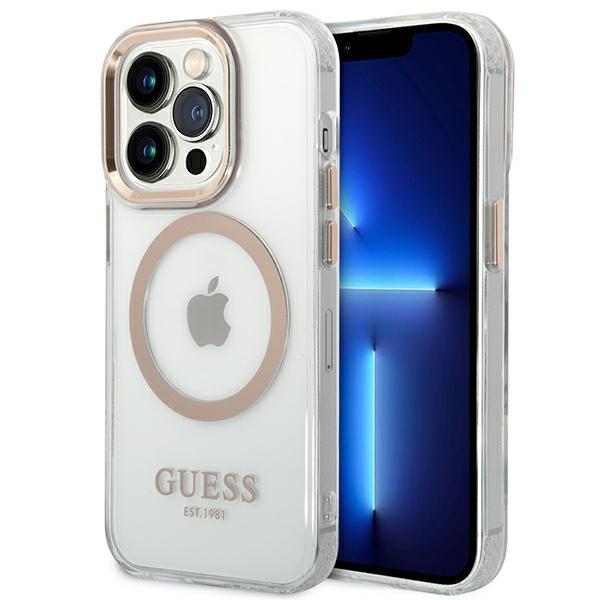 Guess GUHMP14LHTRMD Gold Metal Outline Magsafe iPhone 14 Pro Tok
