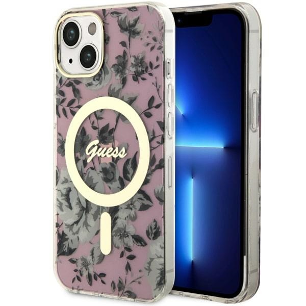 Guess GUHMP14MHCFWSP Pink Hardcase Flower MagSafe iPhone 14 Plus Tok