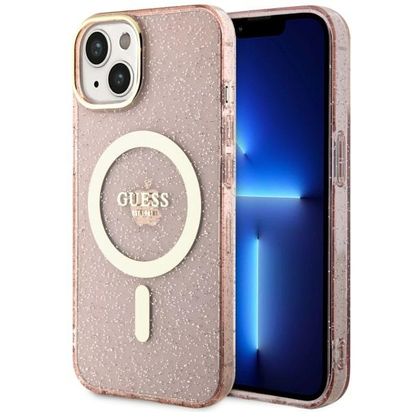 Guess GUHMP14MHCMCGP Pink Hardcase Glitter Gold MagSafe iPhone 14 Plus Tok