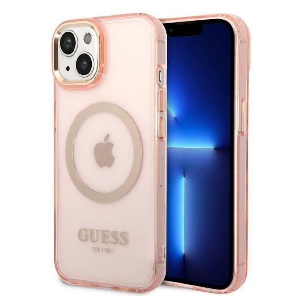 Guess GUHMP14MHTCMP Pink Gold Outline Translucent MagSafe iPhone 14 Plus Tok