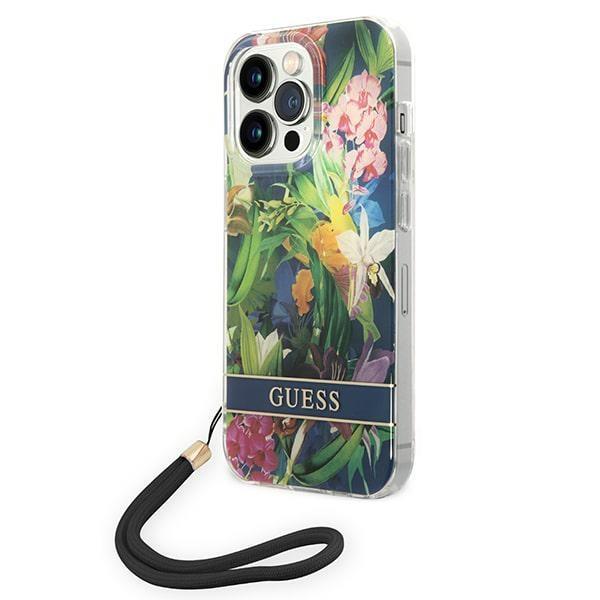 Guess GUOHCP14LHFLSB Blue Flower Strap iPhone 14 Pro Tok