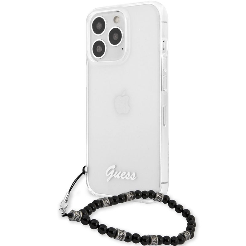 Guess PC Script and Fekete Pearls Transparent iPhone 13 Pro Tok