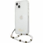 Guess PC Script and Fehér Pearls Transparent iPhone 13 Mini Tok