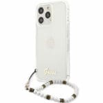 Guess PC Script and Fehér Pearls Transparent iPhone 13 Pro Tok