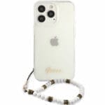 Guess PC Script and Fehér Pearls Transparent iPhone 13 Pro Tok