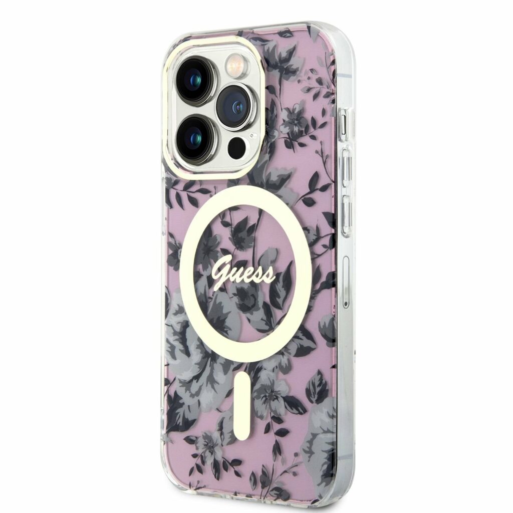 Guess PC/TPU Flowers IML MagSafe Pink iPhone 14 Pro Tok