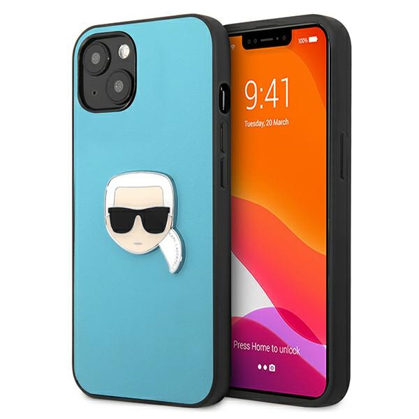 Karl Lagerfeld KLHCP13SPKMB Blue Leather Ikonik Karl`s Head Metal iPhone 13 Mini Tok