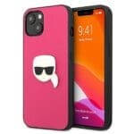 Karl Lagerfeld KLHCP13SPKMP Pink Leather Ikonik Karl`s Head Metal iPhone 13 Mini Tok