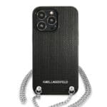 Karl Lagerfeld KLHCP13XPMK Black Leather Textured And Chain iPhone 13 Pro Max Tok
